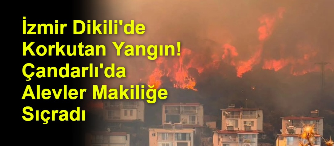 İzmir Dikili'de Korkutan Yangın! Çandarlı'da Alevler Makiliğe Sıçradı